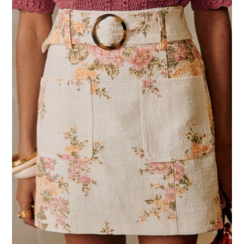 NWT Sezane Gillie Mini Skirt in "Ella" Floral Cream White Size 44 US 12